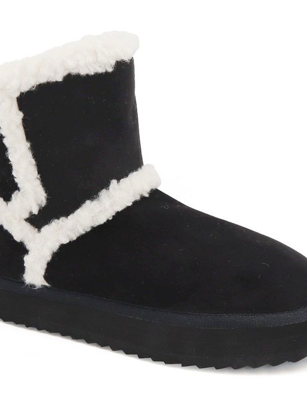 Yoki Black and White Shearling-Trim Slip-On Women's Slippers